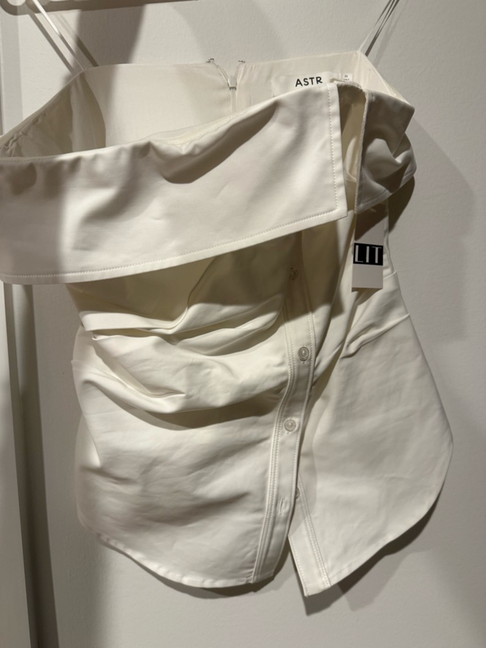 Astr Off-Shoulder Cream Strapless Button-Front Top